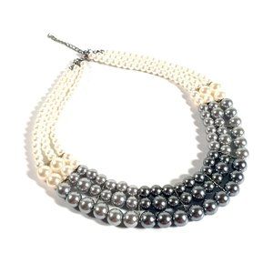 Faux Pearl Gray White Necklace Womens Fashion Costume Jewelry 17" Length